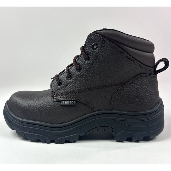 Skechers Work Steel Toe Boot Mens Wide Fit Brown Leather Safety Slip Resistant - Picture 6 of 13